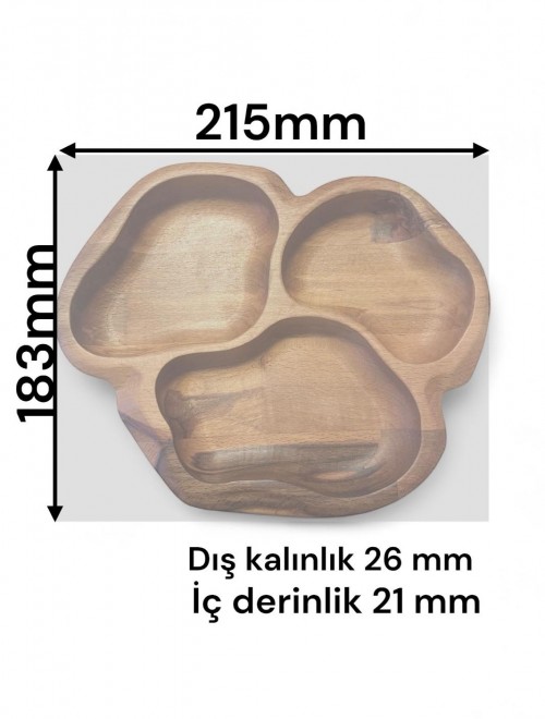 El Yapımı 3 Bölmeli Ahşap Servis Tabağı – Doğal Doku ve Şık Sunum