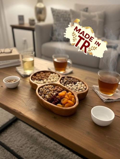 Doğal Kayın Ahşap 3 Bölmeli Sunumluk – El Yapımı Çerezlik, Kahvaltılık, Şekerlik