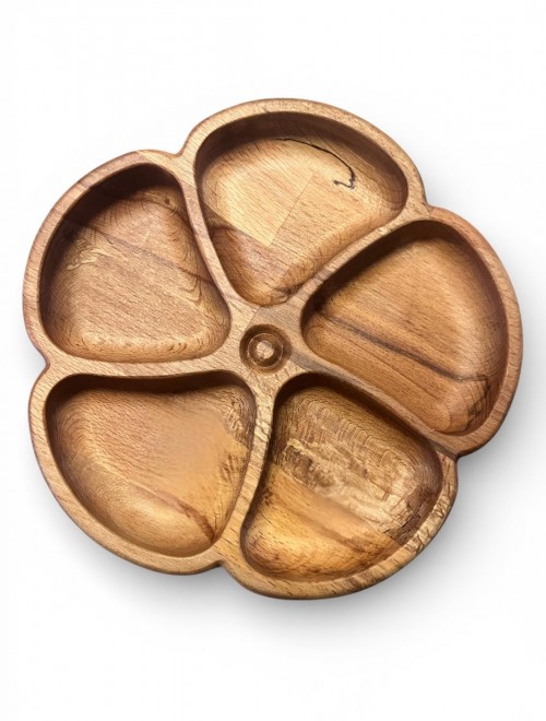 5 Bölmeli Masif Kayın Ahşap Çerezlik & Sunumluk – El Yapımı Doğal Servis Tabağı 226 mm