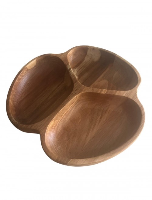 3 Bölmeli Doğal Masif Kayın Ahşap Sunumluk | El Yapımı Çerezlik & İkramlık | Aydahşap Özel Üretim