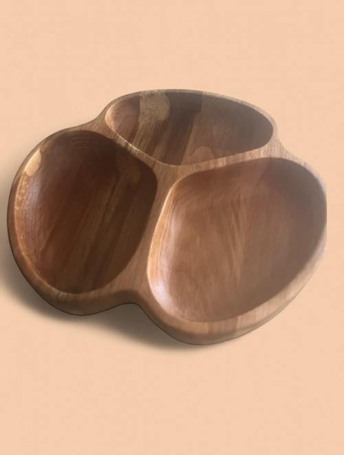 3 Bölmeli Doğal Masif Kayın Ahşap Sunumluk | El Yapımı Çerezlik & İkramlık | Aydahşap Özel Üretim