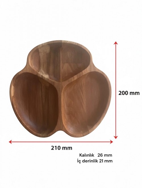3 Bölmeli Doğal Masif Kayın Ahşap Sunumluk | El Yapımı Çerezlik & İkramlık | Aydahşap Özel Üretim