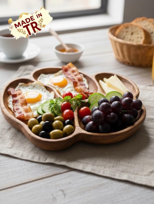 Minimalist 4 Bölmeli Masif Ahşap Sunumluk | Doğal Organik Yağlı Çerezlik – Aydahşap El Yapımı