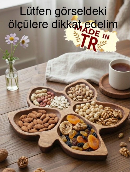 Doğal Ahşap Yaprak Şeklinde Sunum Tepsisi – 5 Bölmeli, El İşçiliği Tasarım