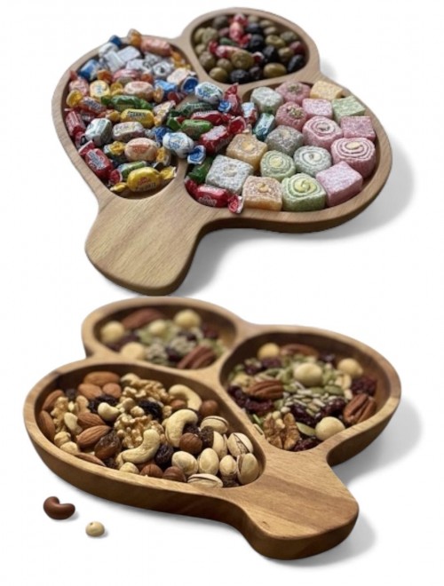 Doğal Ahşap 3 Bölmeli Sunum Tabağı – Kahvaltılık Çerezlik Şekerlik – Kayın Ağacı