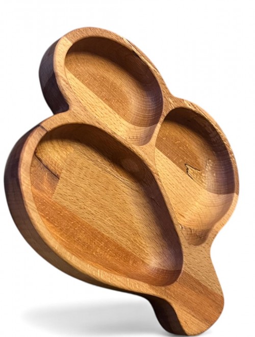 Doğal Ahşap 3 Bölmeli Sunum Tabağı – Kahvaltılık Çerezlik Şekerlik – Kayın Ağacı