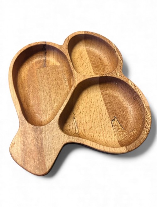 Doğal Ahşap 3 Bölmeli Sunum Tabağı – Kahvaltılık Çerezlik Şekerlik – Kayın Ağacı