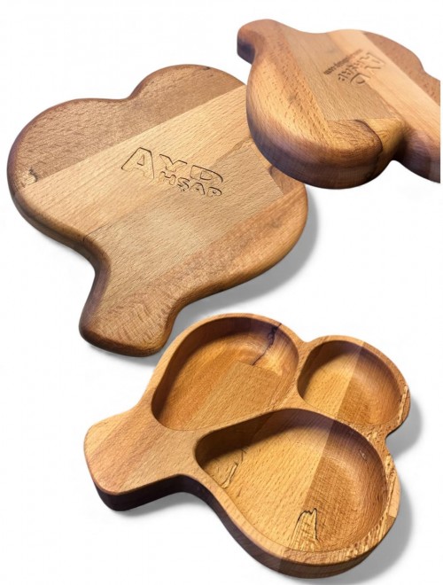 Doğal Ahşap 3 Bölmeli Sunum Tabağı – Kahvaltılık Çerezlik Şekerlik – Kayın Ağacı