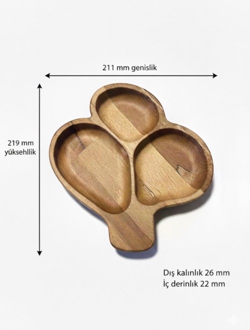 Doğal Ahşap 3 Bölmeli Sunum Tabağı – Kahvaltılık Çerezlik Şekerlik – Kayın Ağacı